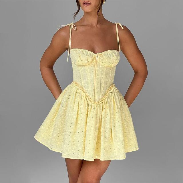 Spaghetti Strap Corset Waist Plain Mini A-Line Dress Product Image