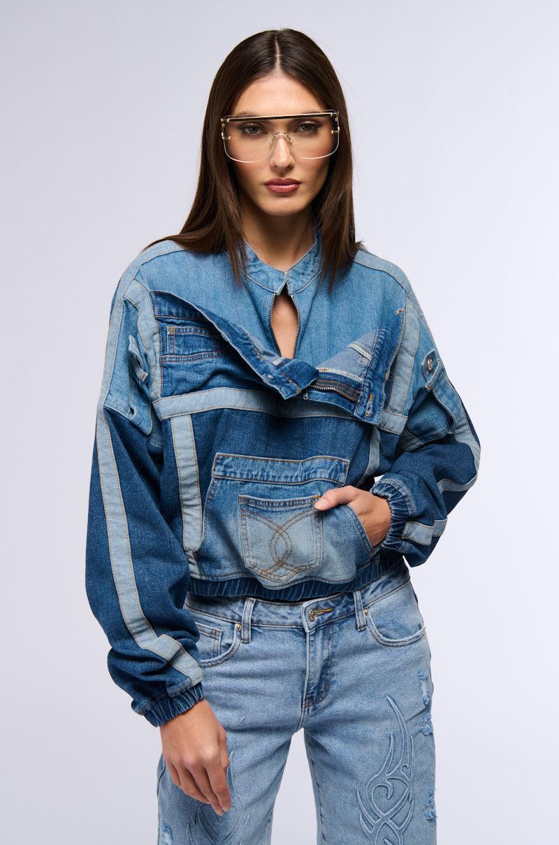 AUBREY DENIM PULL OVER SWEATSHIRT Product Image