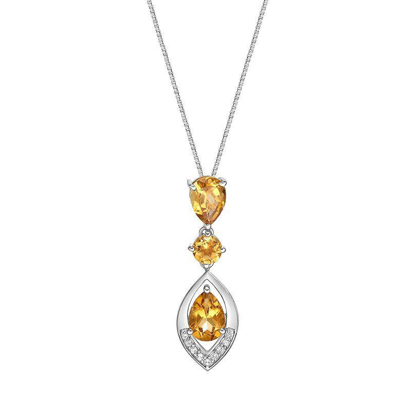 Gemminded Sterling Silver Citrine & Lab-Created White Sapphire Pendant, Womens Product Image