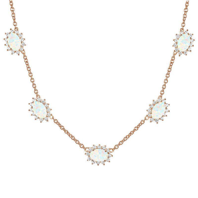 14k Rose Gold Over Silver Lab-Created Opal & White Sapphire Necklace, Womens Product Image