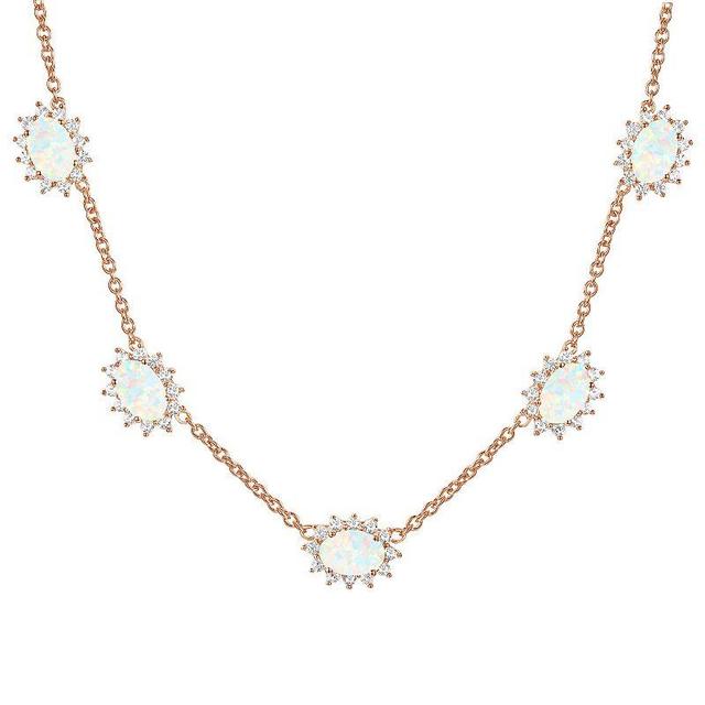 14k Rose Gold Over Silver Lab-Created Opal & White Sapphire Necklace, Womens Pink Tone Product Image