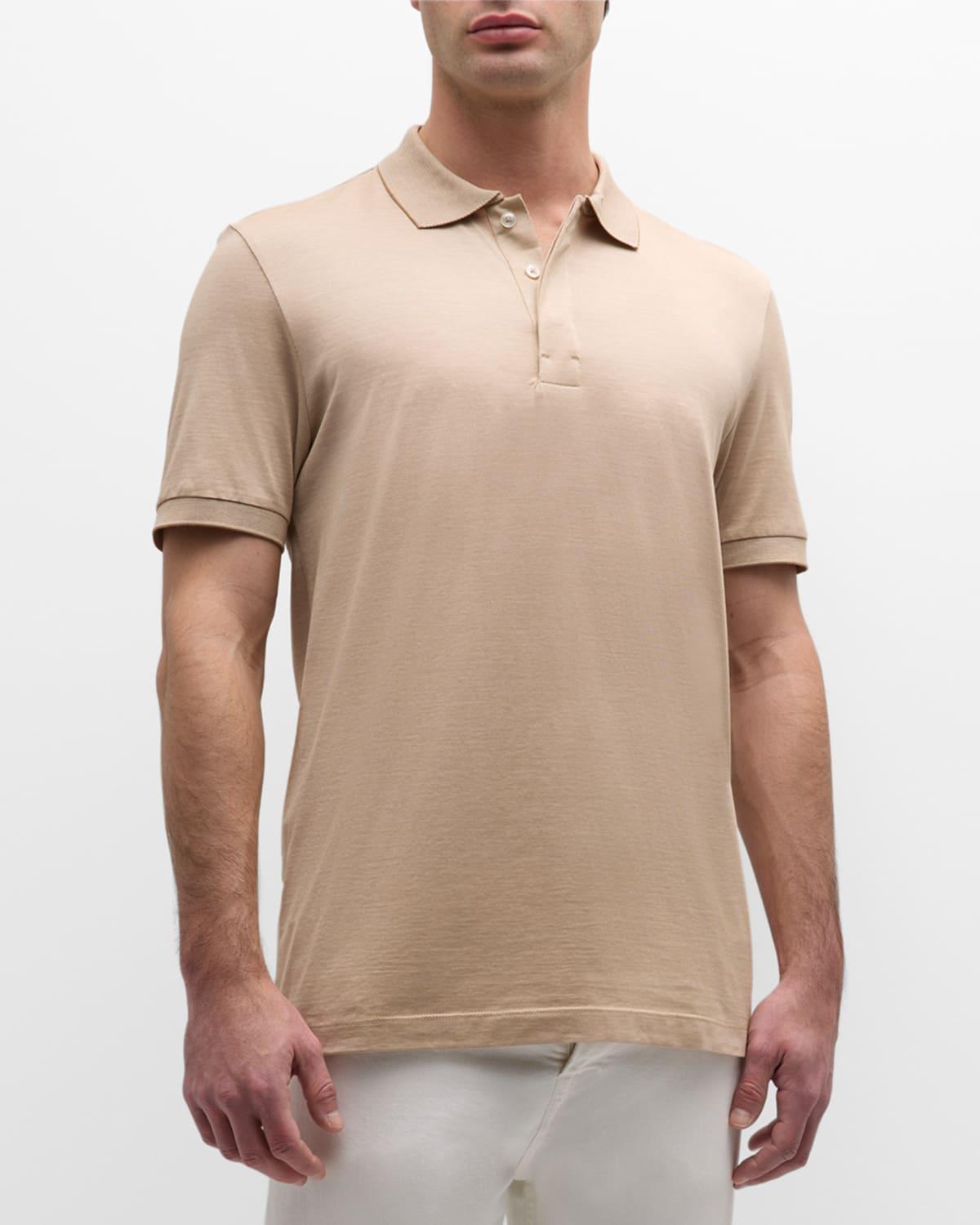 Mens Cotton-Silk Micro-Stripe Polo Shirt Product Image