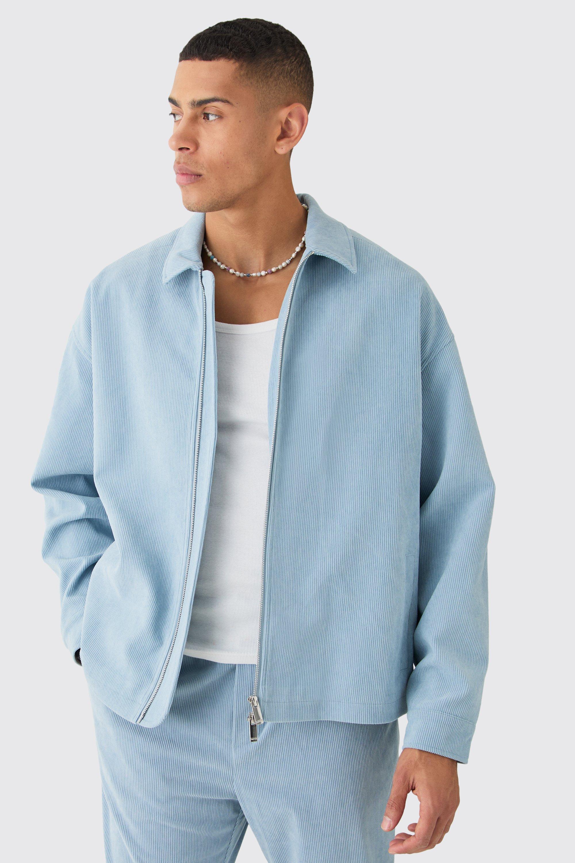 Corduroy Boxy Fit Zip Up Harrington Jacket | boohooMAN USA Product Image