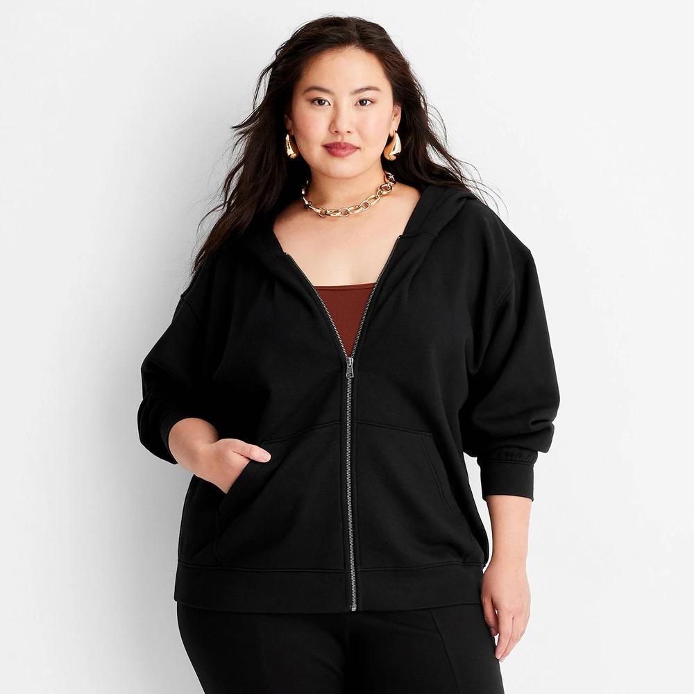 Womens Leisure Studio Zip-Up Hoodie Sweatshirt - Universal Thread Black XXL Product Image