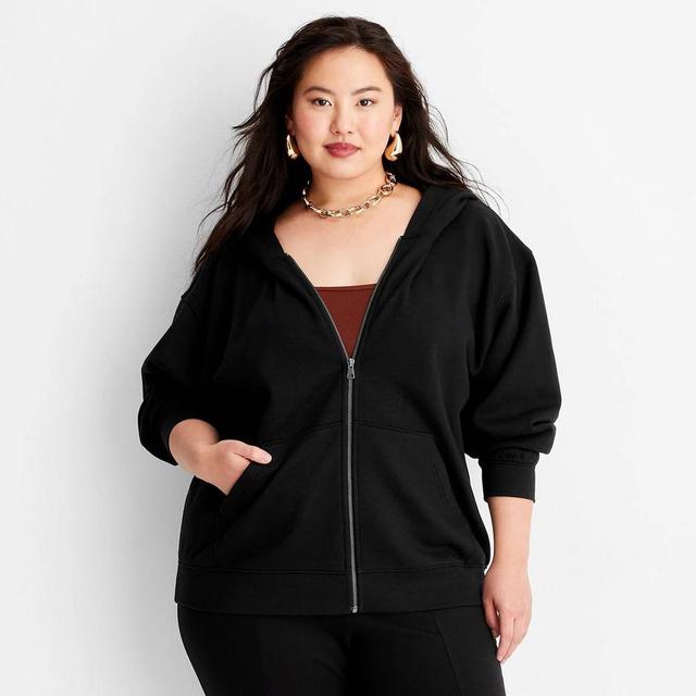 Womens Leisure Studio Zip-Up Hoodie Sweatshirt - Universal Thread Black 1X Product Image