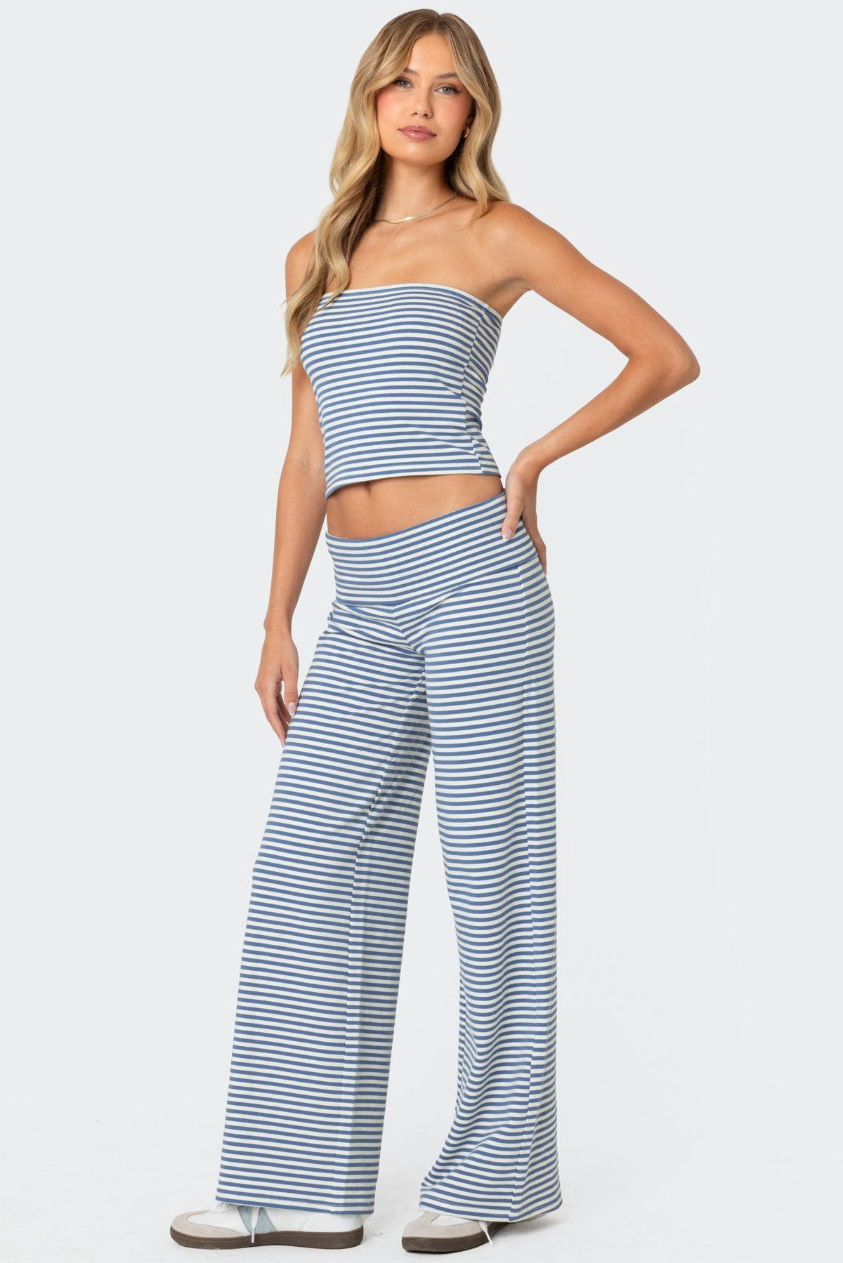 Lilah Striped Fold Over Pants Product Image