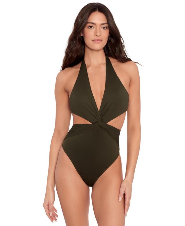 Lauren Ralph Lauren Womens Cutout Twist Halter Swimsuit Product Image