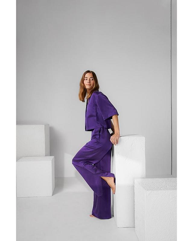 Womens Washable Silk High-Rise Pants 2-Piece Pajama Set Product Image