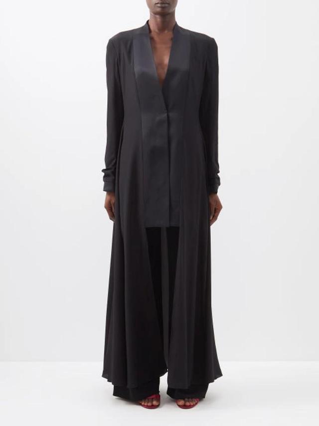 Keanu Satin-trimmed Pleated Silk And Wool-blend Crepe Coat In Black Product Image