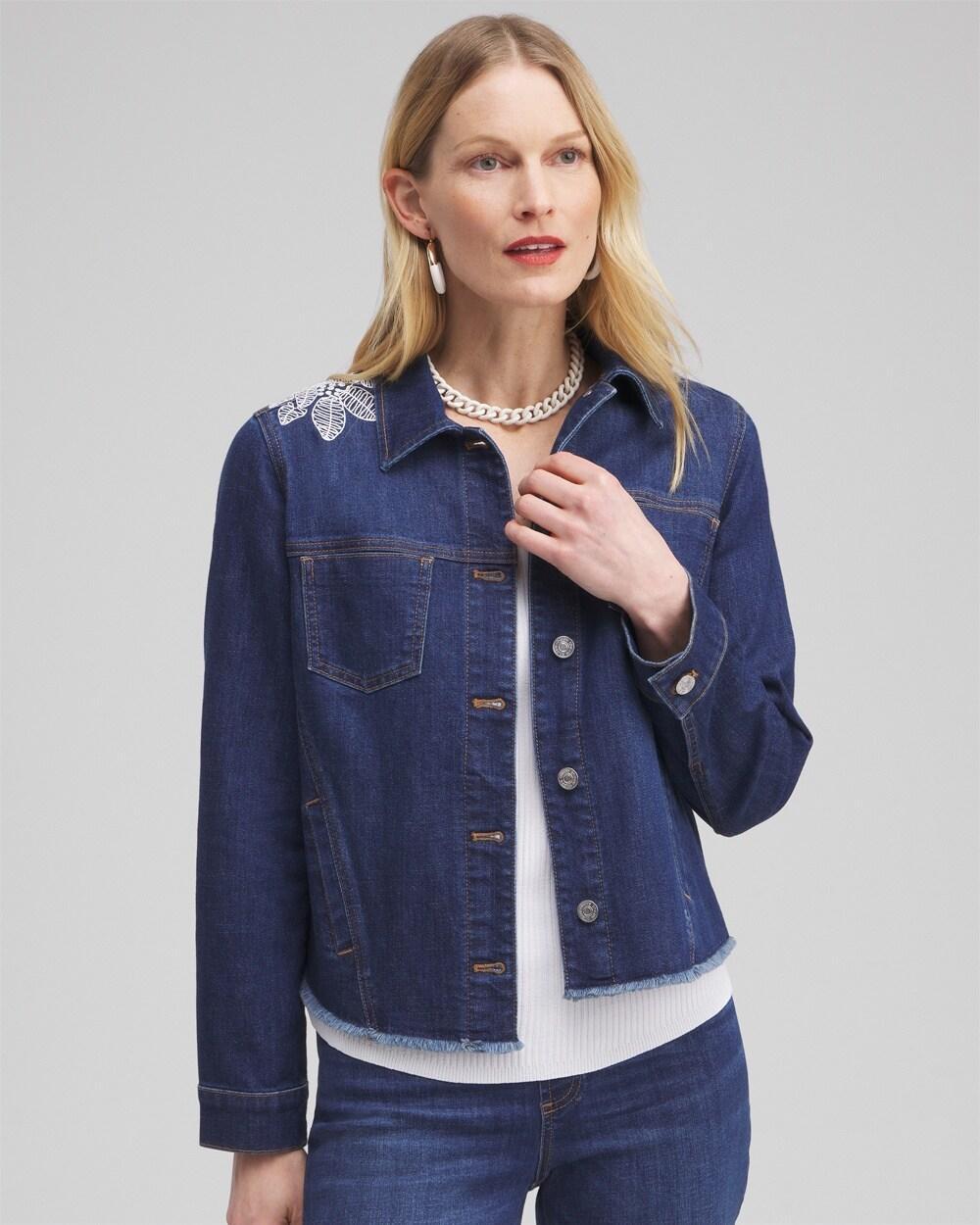 Fray Hem Embroidered Denim Jacket Product Image