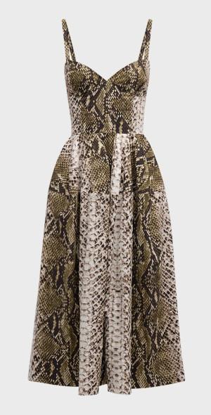 V-Neck Snake-Print Sleeveless Cotton Midi Dress Product Image