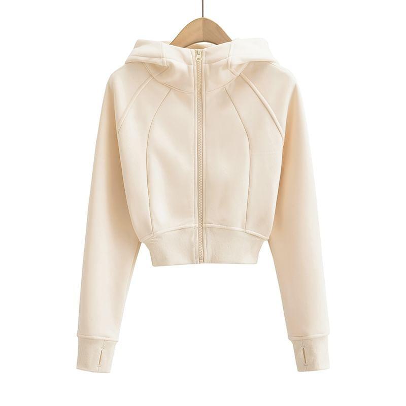 Plain Zip Up Cropped Hoodie Product Image