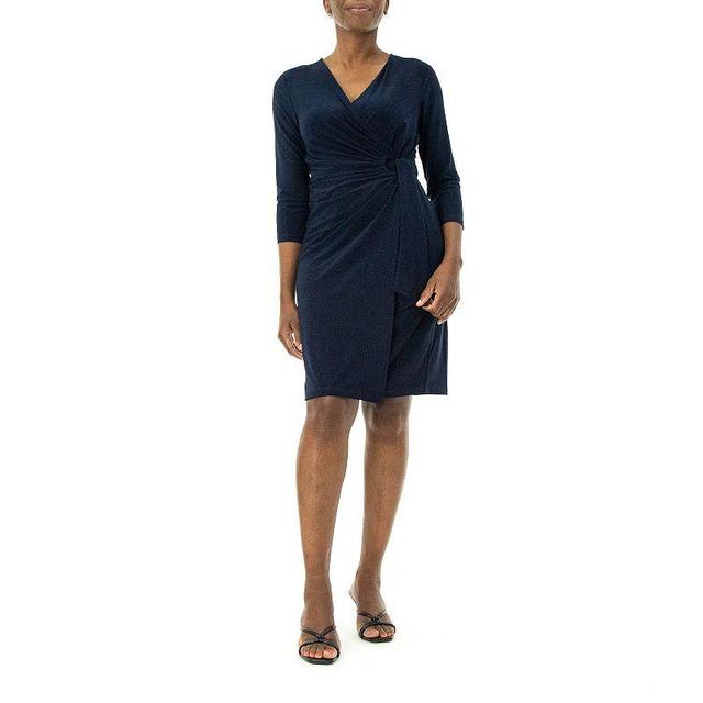 Womens Nina Leonard Faux-Wrap Dress Blue Product Image