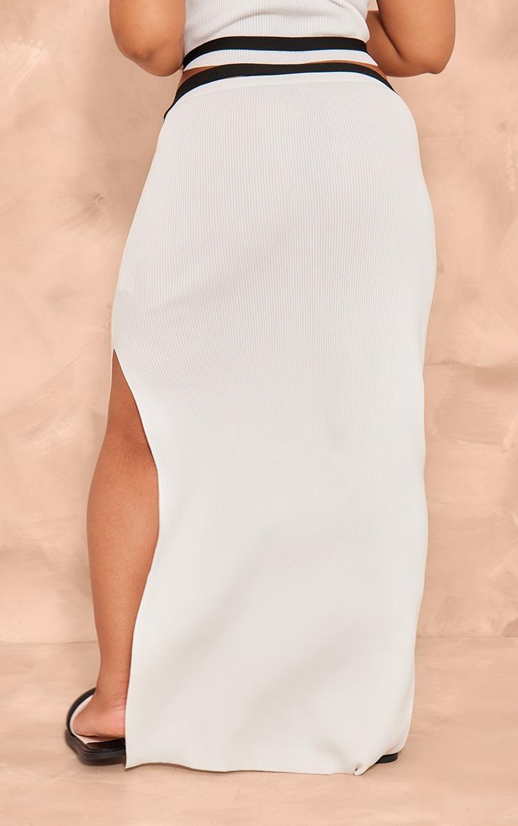 Plus White Rib Knit Contrast Detailing Maxi Skirt Product Image