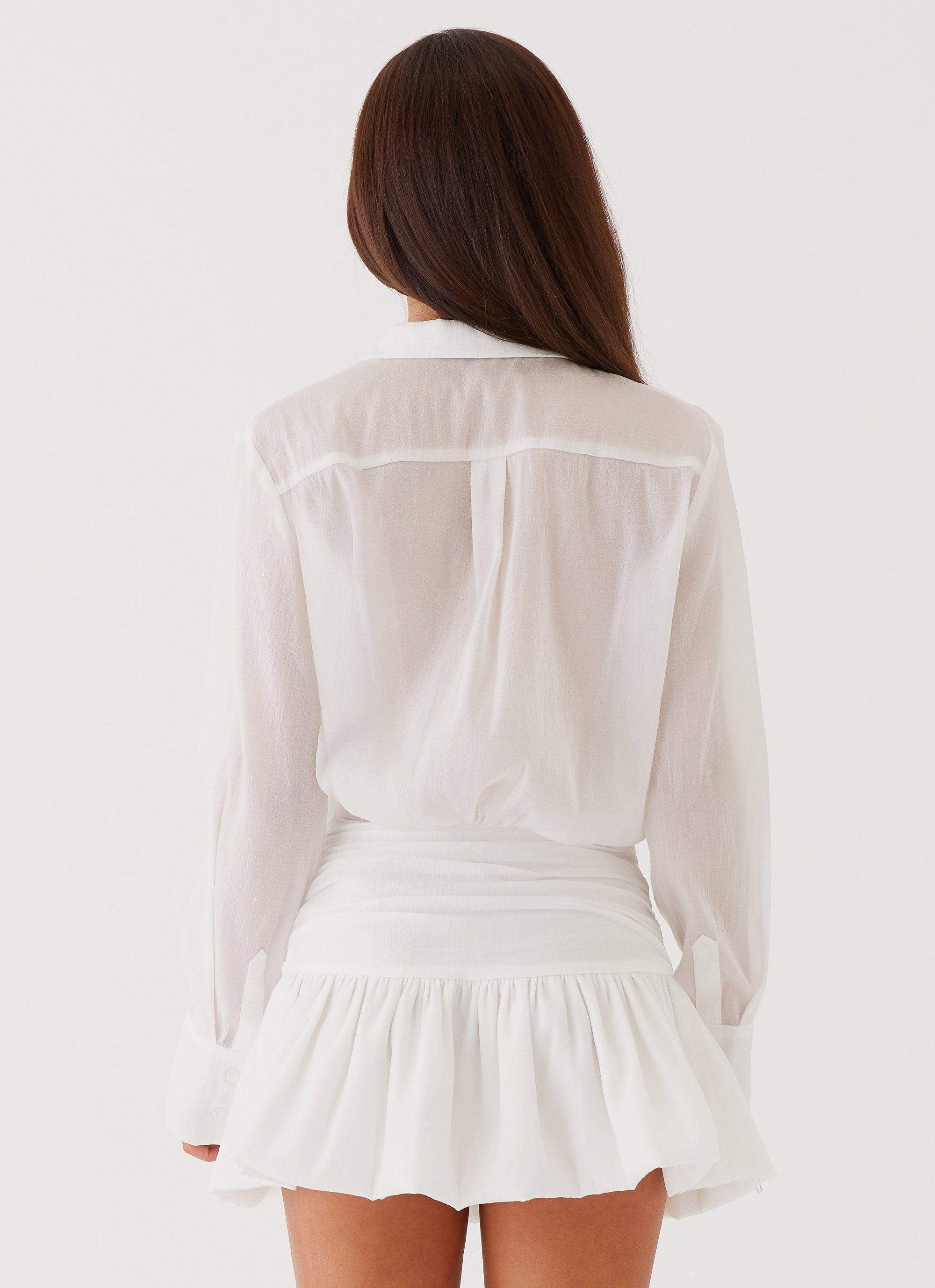 Rae Long Sleeve Shirt Dress - White Product Image