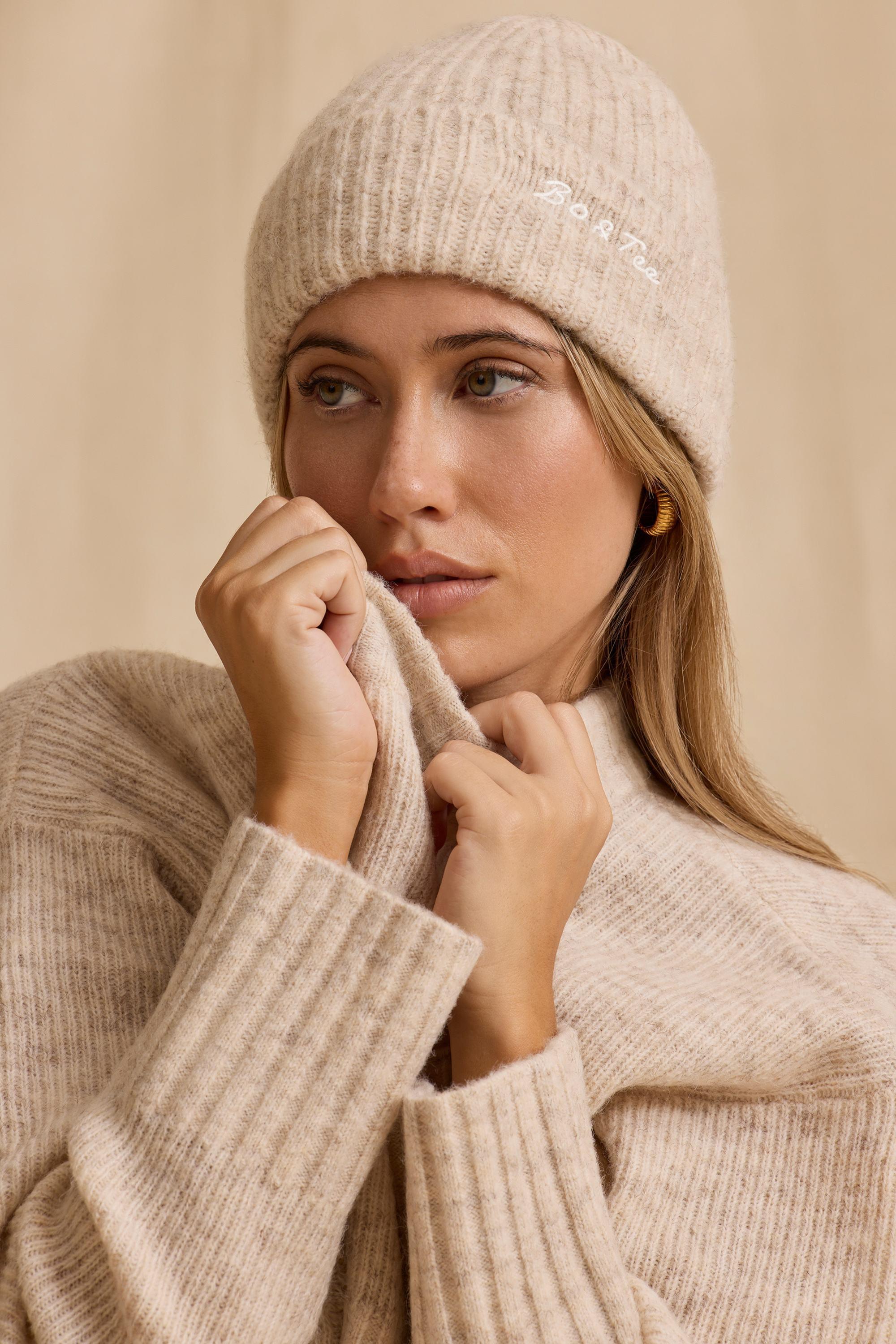 Knit Beanie Hat in Cream Marl product image