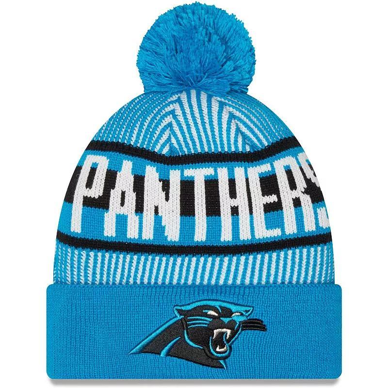 Mens New Era Carolina Panthers Striped Cuffed Knit Hat with Pom Product Image