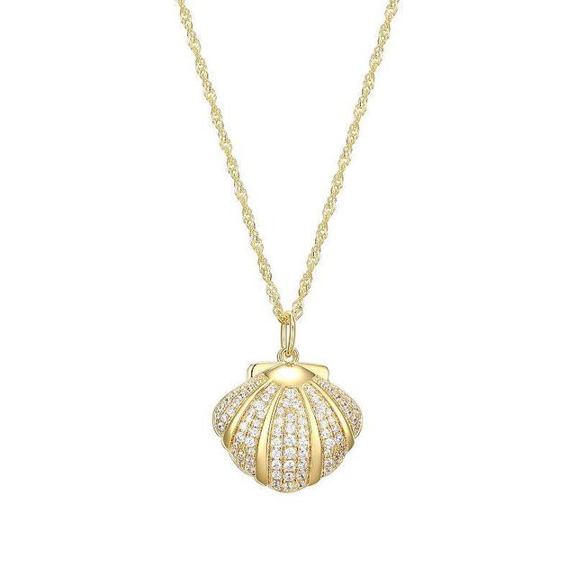 Dynasty Jade 18k Gold Over Sterling Silver Jade & Cubic Zirconia Clam Shell Pendant Necklace, Womens Gold Tone Product Image