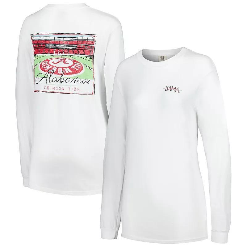 Womens White Alabama Crimson Tide Hand-Drawn Stadium Comfort Colors Oversized Long Sleeve T-shirt Product Image