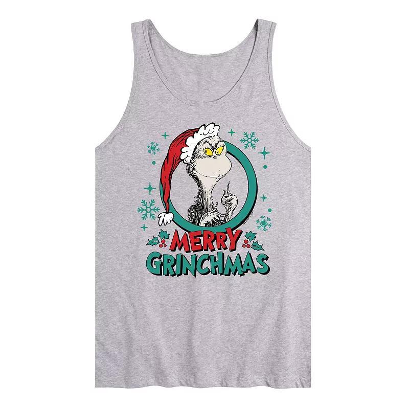 Mens Dr. Seuss The Grinch Merry Grinchmas Graphic Tank Top Grey Gray Product Image