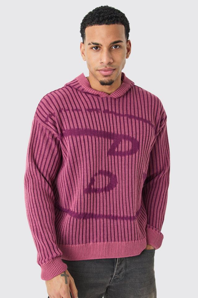 Oversized Boxy Branded Knitted Hoodie | boohooMAN USA Product Image