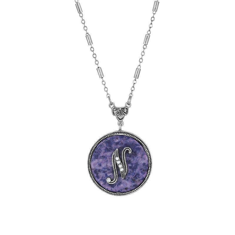 1928 Silver Tone Round Initial Pendant Necklace, Womens Product Image