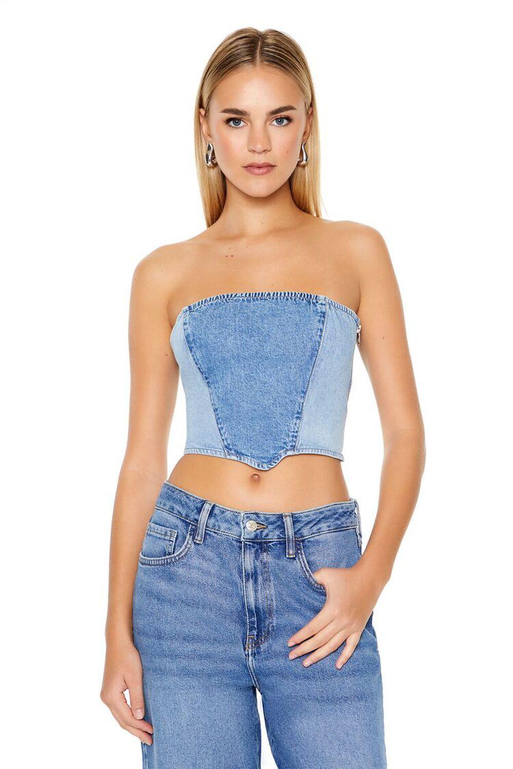 Cropped Denim Tube Top | Forever 21 Product Image