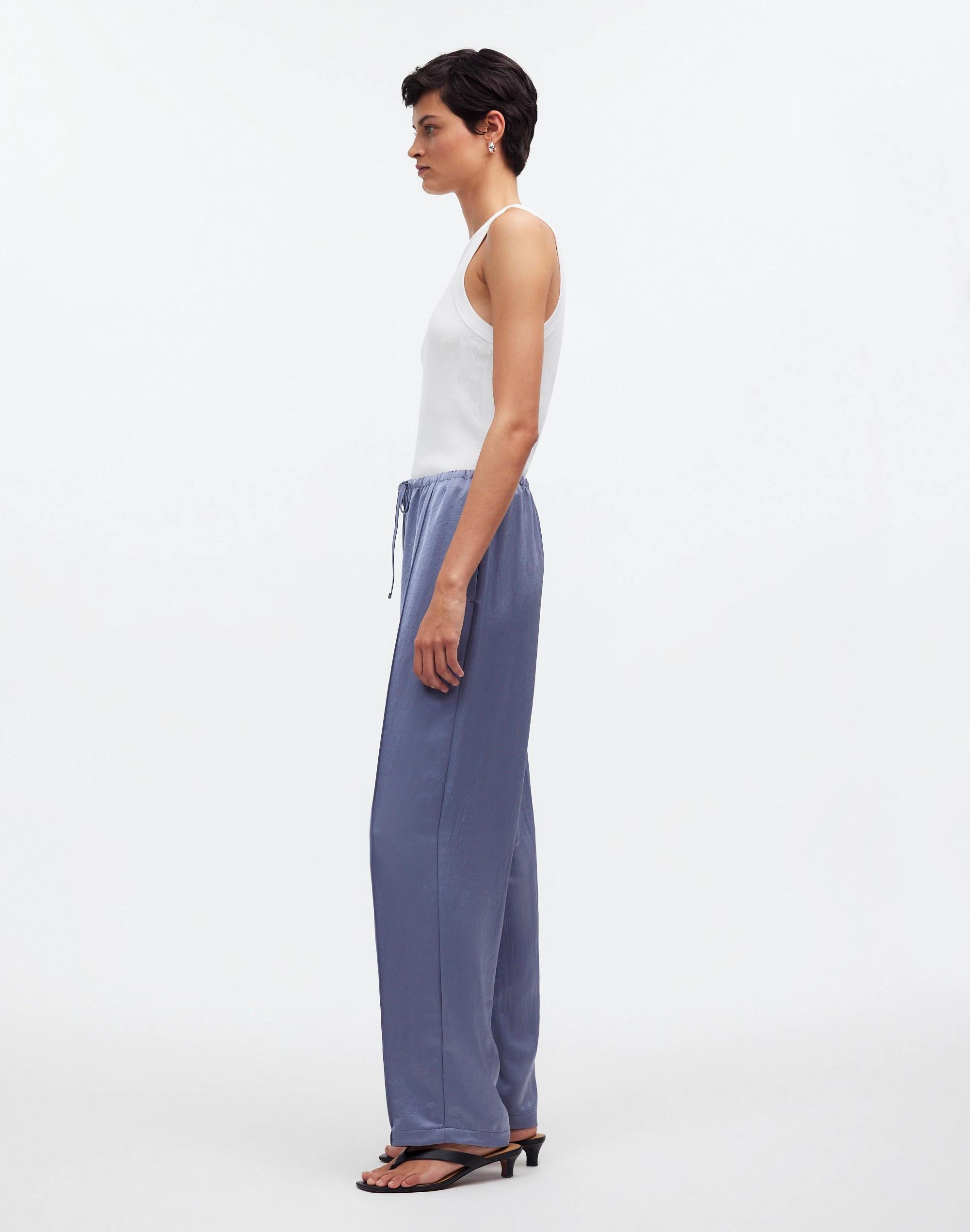 Pintucked Slim Pull-On Pants in Satin Product Image