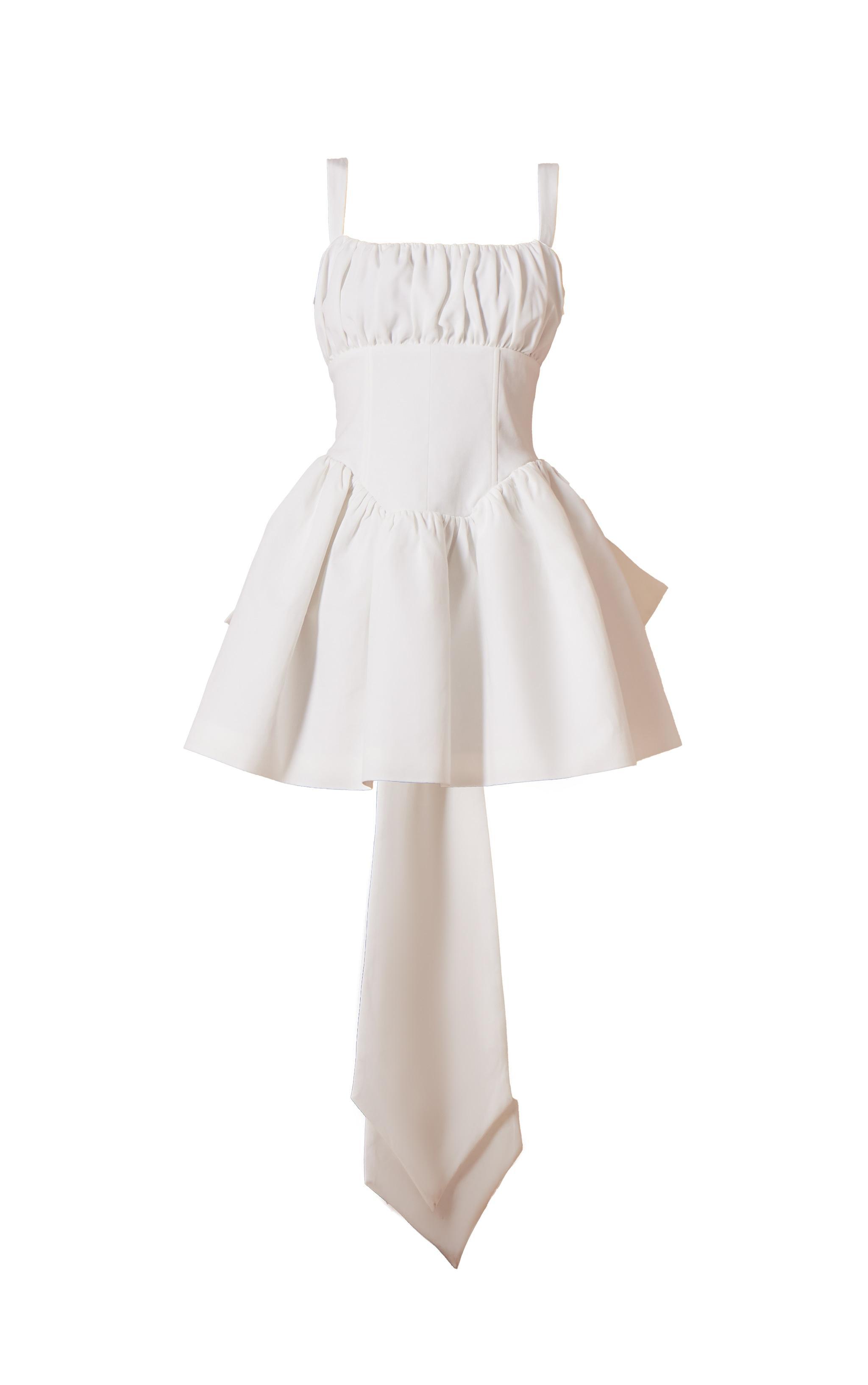 Premium White Woven Bow Detail Mini Dress Product Image