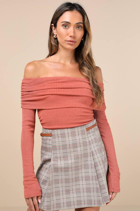 Coveted Favorite Terracotta Textured Off-the-Shoulder Top Product Image