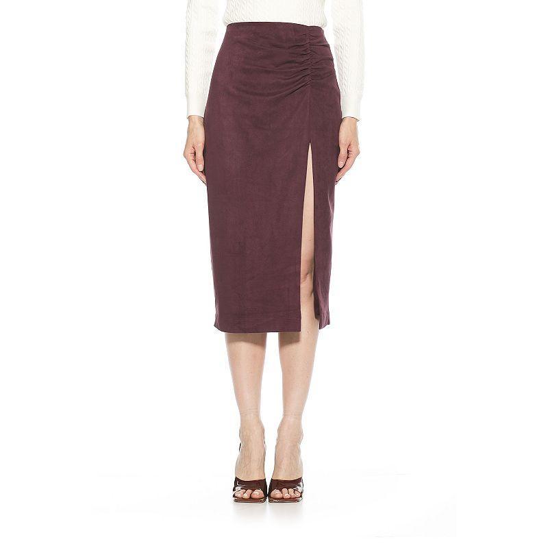 Womens ALEXIA ADMOR Zayla Suede Pencil Skirt with Ruching Detail Red Product Image