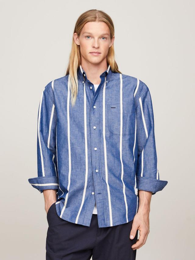 Tommy Hilfiger Men's Regular Fit Stripe Cotton Linen Shirt Product Image