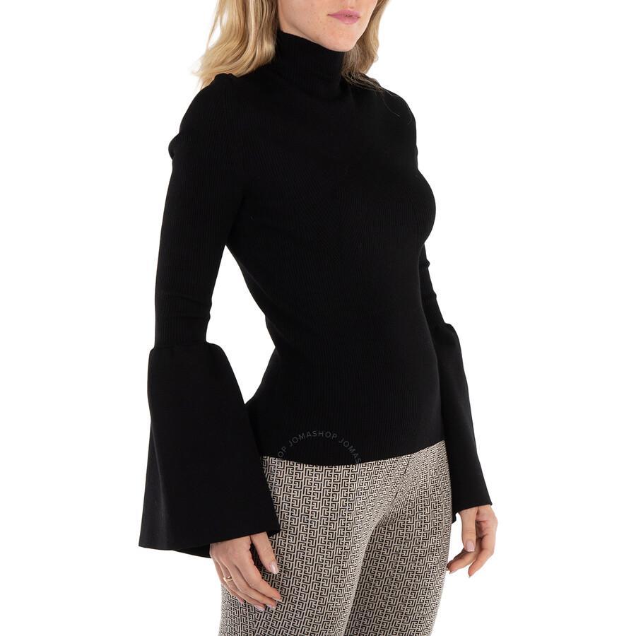 Chloe Ladies Black Turtleneck Flare Sleeve Top Product Image