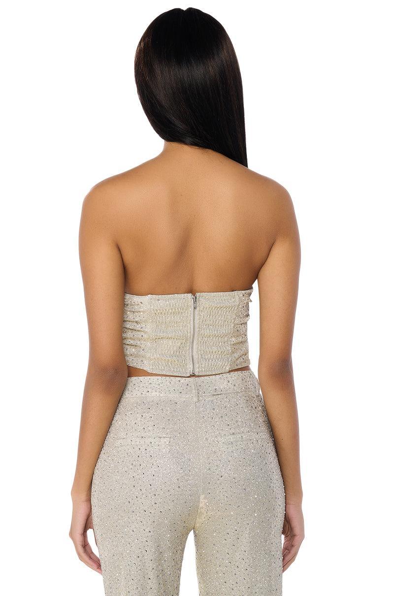 SHOW OFF SEASON RUCHED CORSET TOP IN SILVER Product Image