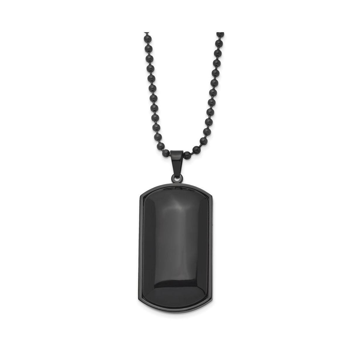 Chisel Brushed Black Ip-plated Black Agate Dog Tag Ball Chain Necklace Product Image