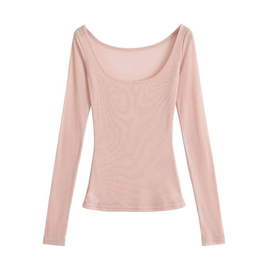 Long-Sleeve Scoop Neck Plain Tee Product Image