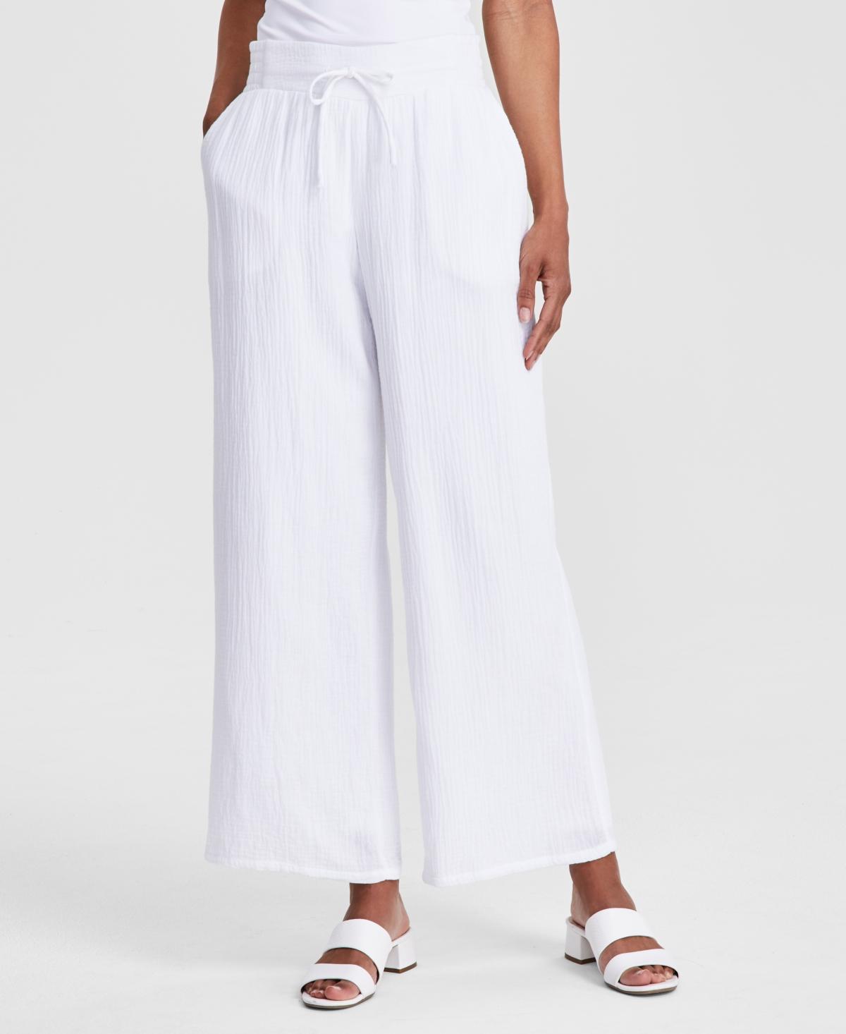 Jm Collection Petite Cotton Gauze Wide-Leg Pants, Created for Macys Product Image