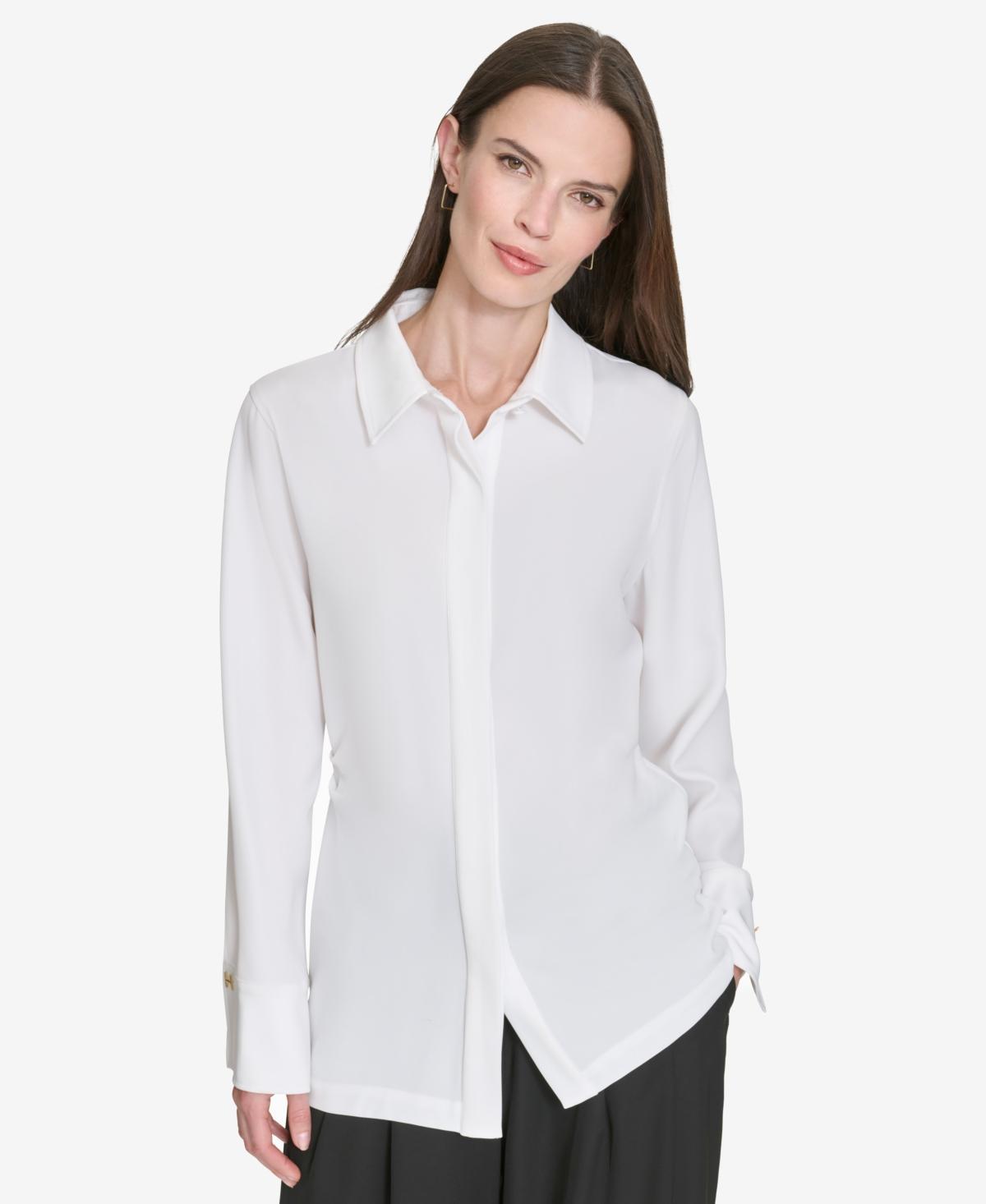 Halston Womens Button-Down Side-Ruched Blouse Product Image