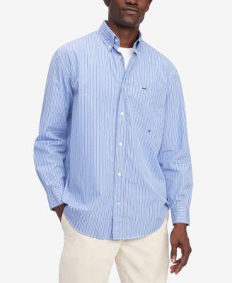 Tommy Hilfiger Mens Classic Fit Long-Sleeve Button-Down Striped Poplin Shirt - Blue Product Image