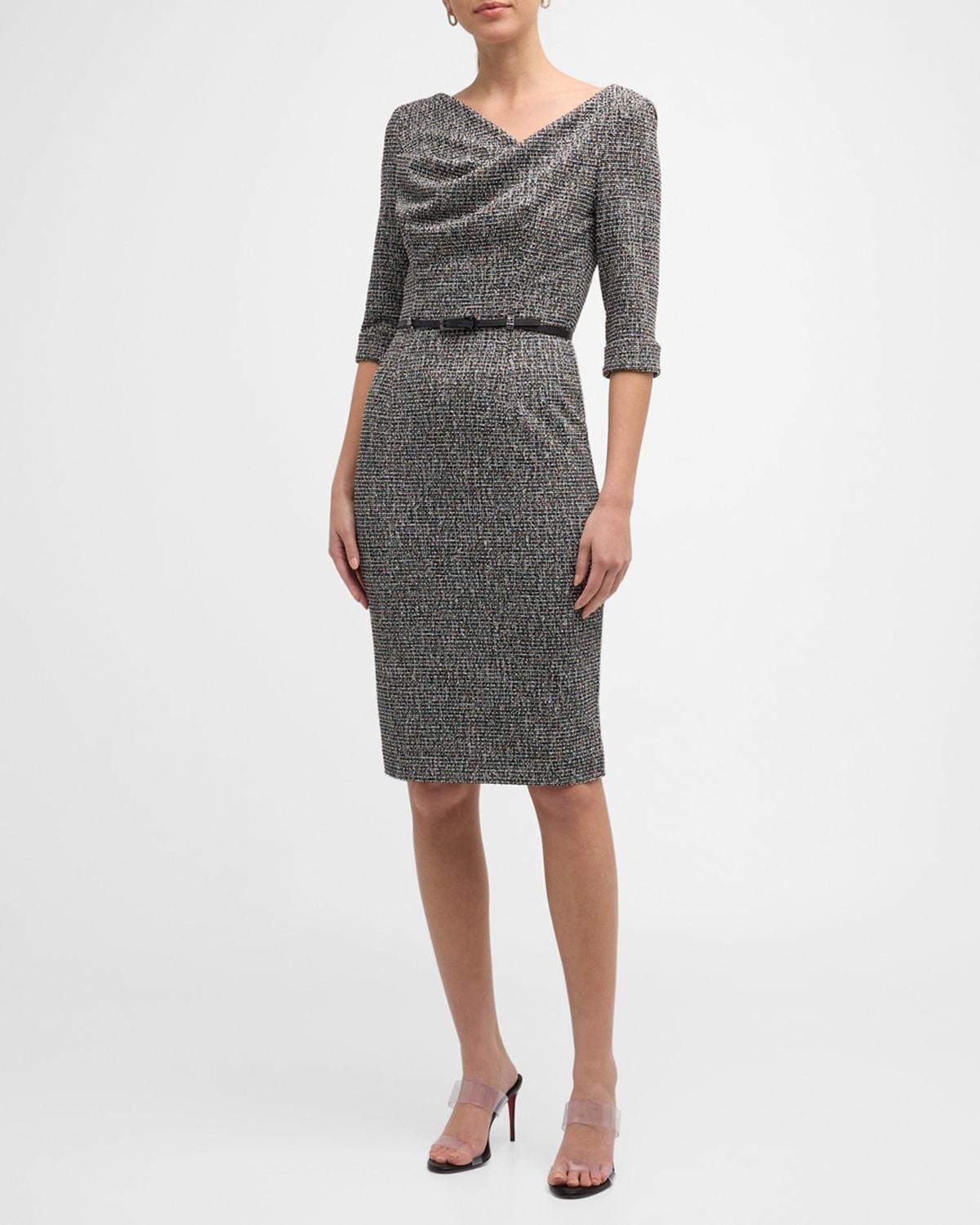 Jackie Cowl-Neck Bodycon Tweed Midi Dress Product Image