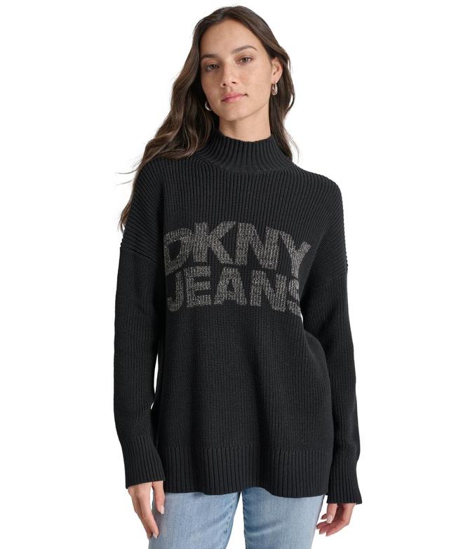 Dkny Jeans Womens Mock Neck Logo Sweater Product Image