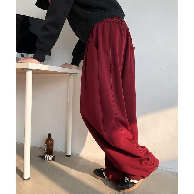 Mid Rise Plain Wide Leg Sweatpants Product Image