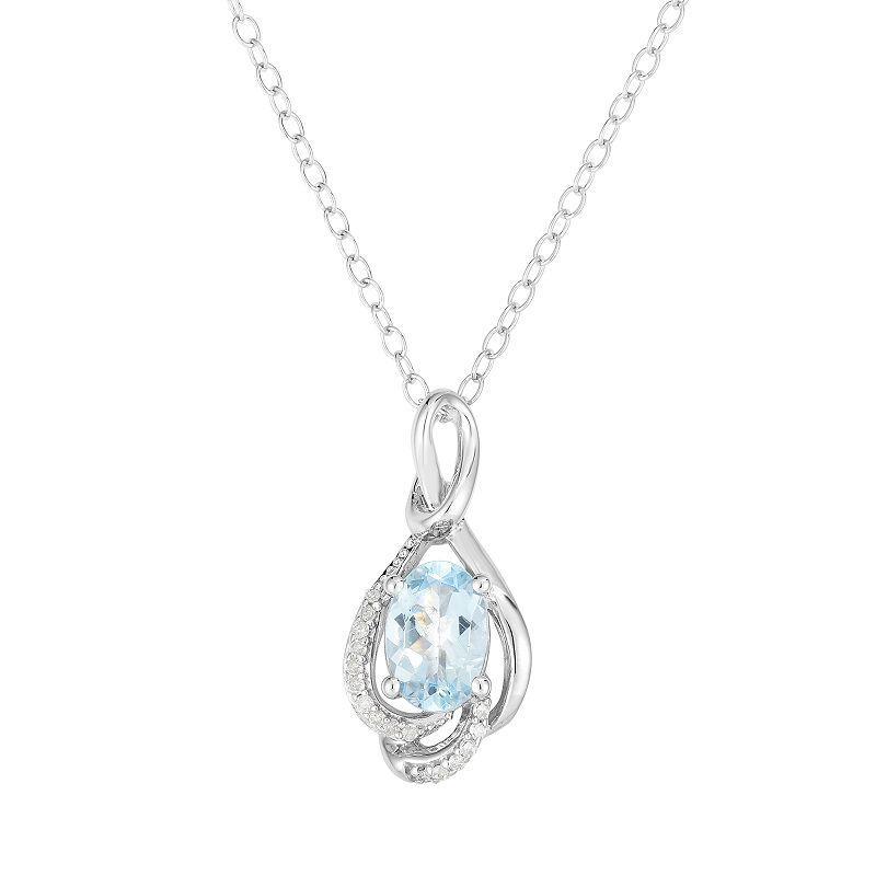 Sterling Silver Aquamarine & Diamond Accent Pendant Necklace, Womens Blue Product Image