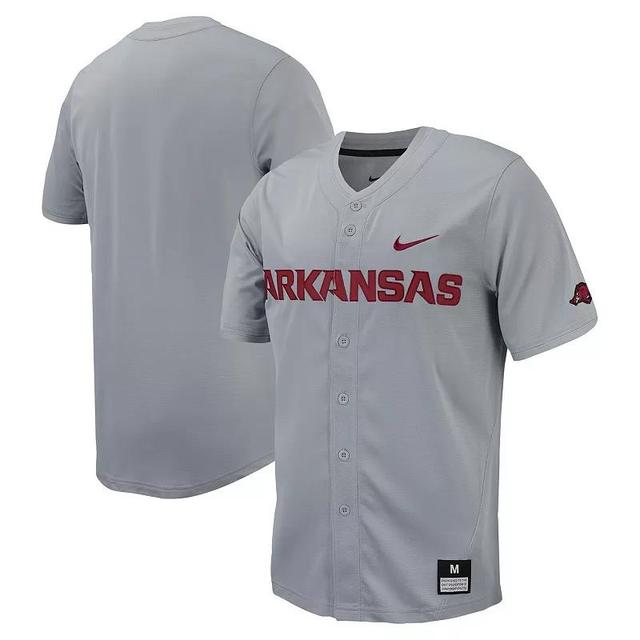 Mens Nike Gray Arkansas Razorbacks Replica Full-Button Baseball Jersey Product Image