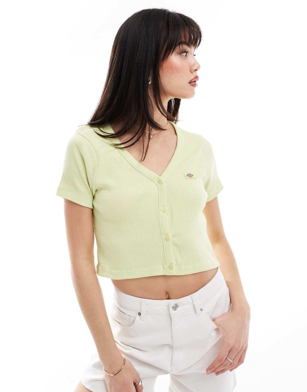 Dickies short sleeve Emporia cardigan in green Product Image