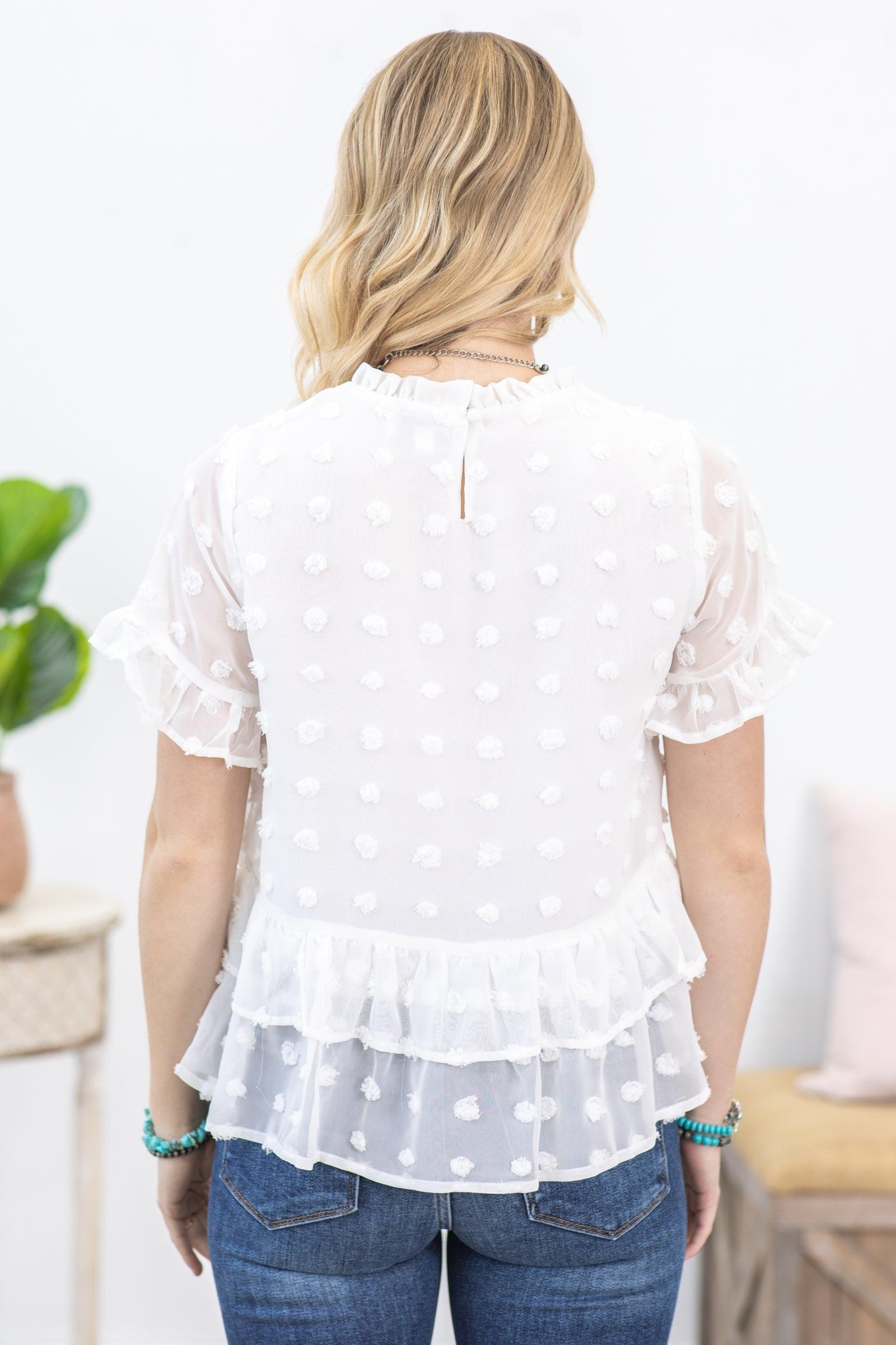 Off White Swiss Dot Babydoll Woven Top Product Image