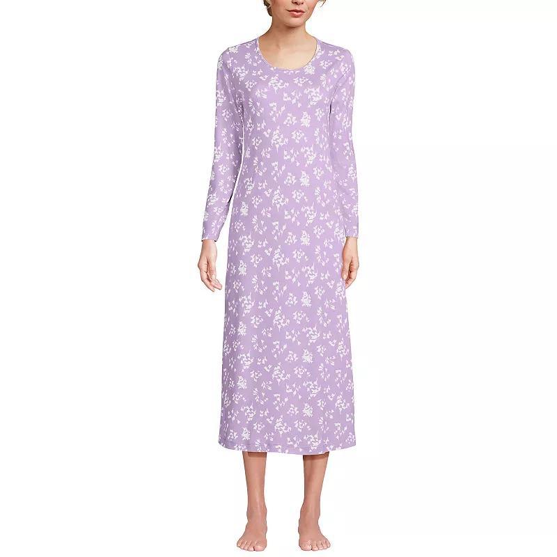 Womens Tall Lands End Long Sleeve Midcalf Nightgown Purple Flower Sprig Product Image