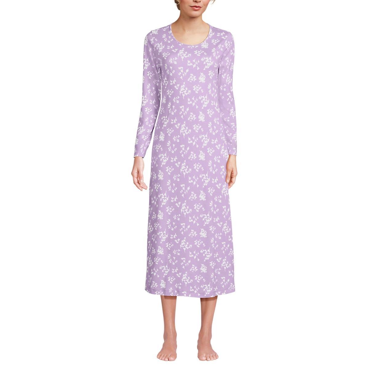 Lands End Womens Cotton Long Sleeve Midcalf Nightgown Product Image