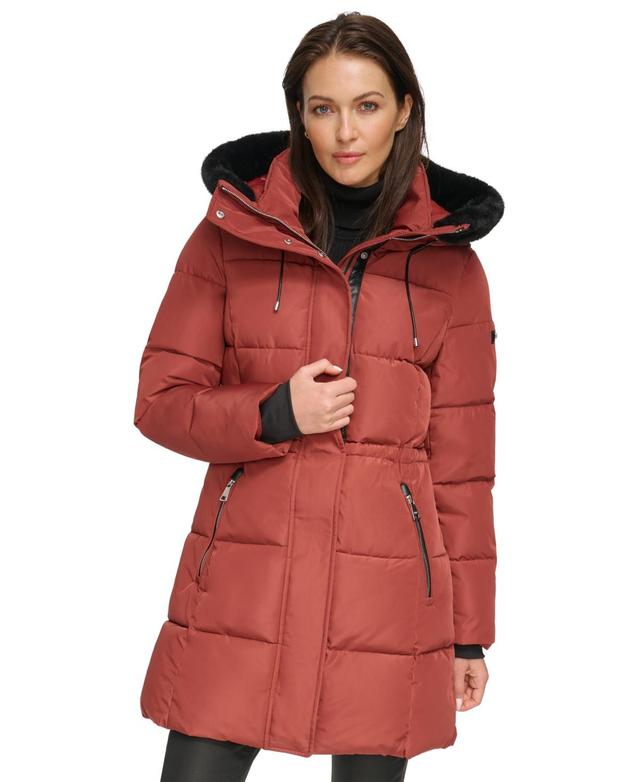 Dkny Womens Faux-Fur-Trim Hooded Anorak Puffer Coat Product Image