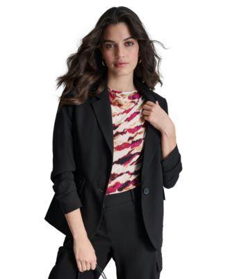 Petite Single-Button Ruched-Sleeve Blazer  Product Image